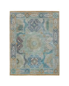 8'x10' Marian Blue Hand Knotted Mamluk Design Wool Oriental Rug G90146