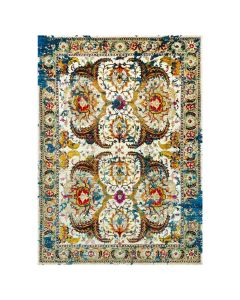 8'8"x12'2" Glacier White Hand Knotted pop of color Wool and Pure Silk Rug G90578