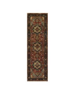 2'5"x8'1" Red Antiqued Heris Re-Creation Wool Hand Knotted Runner Rug G90641