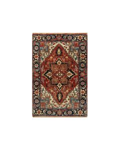 2'1"x3'2" Red Hand Knotted Antiqued Fine Heris Re-Creation Wool Mat Rug G90660