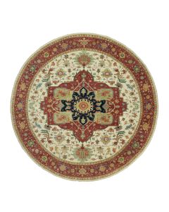 14'x14' Acadia White Antiqued Heriz Re-Creation Hand Knotted Round Rug G90661