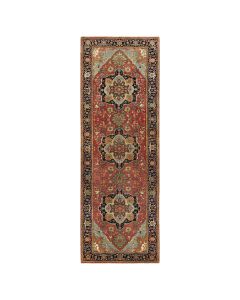 4'1"x12' Red Antiqued Wool Hand Knotted Heris Re-Creation Wide Runner Rug G90663